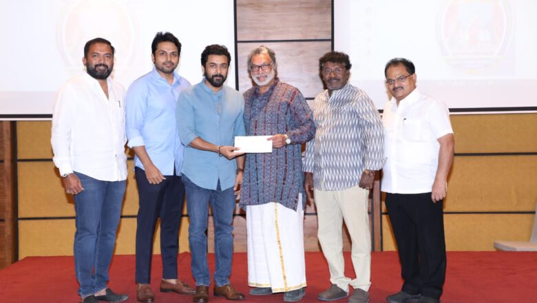 நடிகர் சங்க கட்டிடத்திற்கு ரூ.25 லட்சம் காசோலை வழங்கிய விருமன் படக்குழு